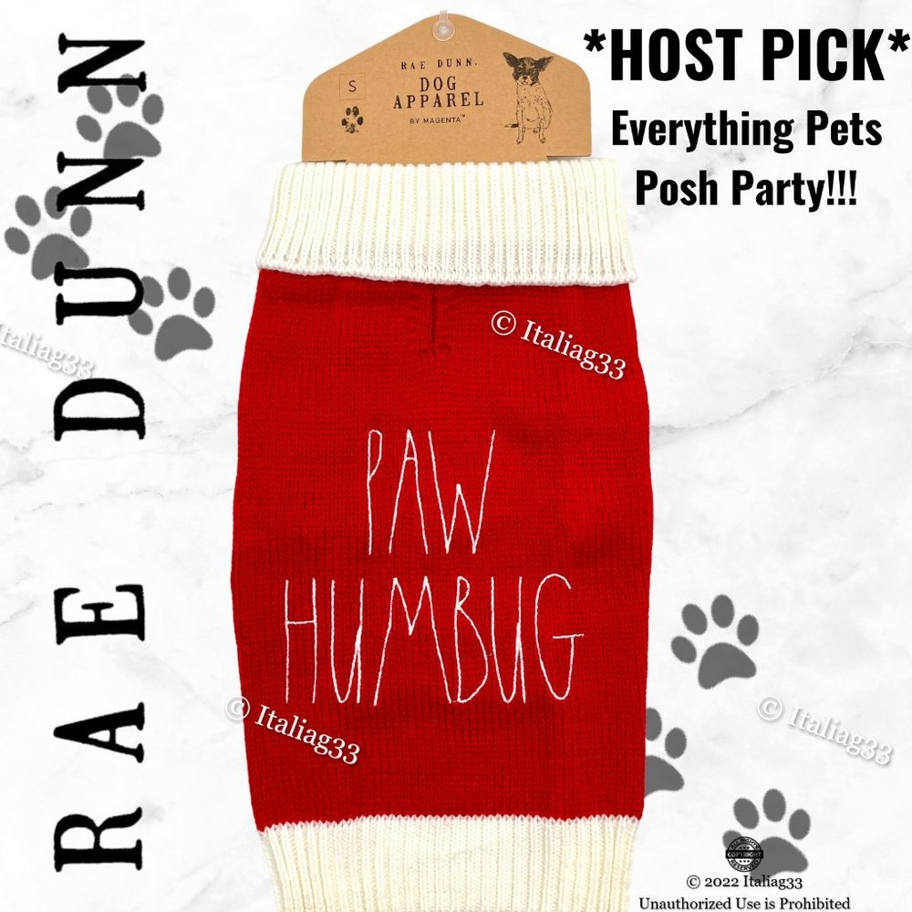 Rae Dunn Dog Sweater PAW HUMBUG Sz Small Winter Coat Clothing Red & Cream NEW
